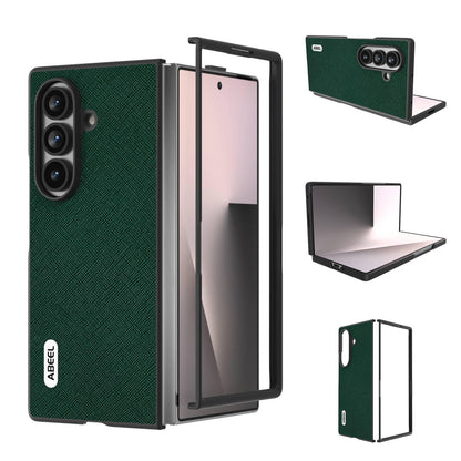 For Galaxy Z Fold8 Ultra 5G ABEEL Cross Texture Genuine Leather Phone Case - Green - EDA008752402B