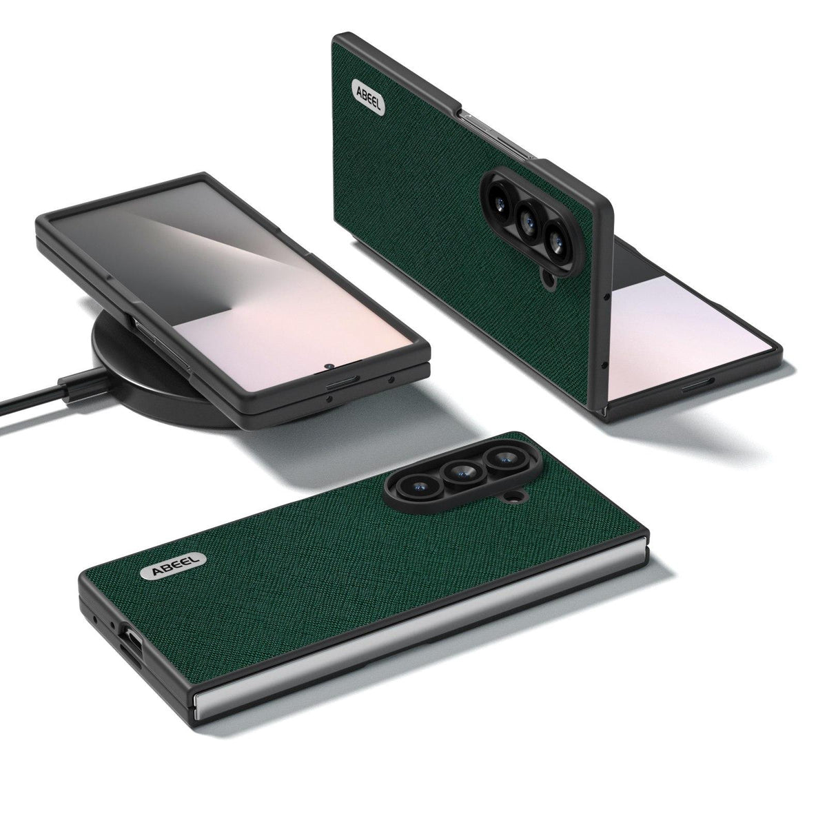 For Galaxy Z Fold8 Ultra 5G ABEEL Cross Texture Genuine Leather Phone Case - Green - EDA008752402B
