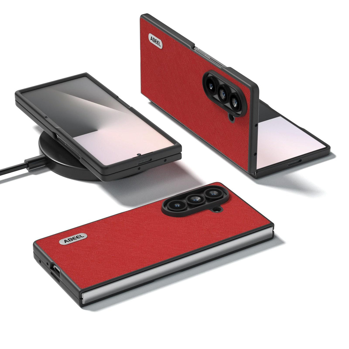 For Galaxy Z Fold8 Ultra 5G ABEEL Cross Texture Genuine Leather Phone Case - Red - EDA008752402C
