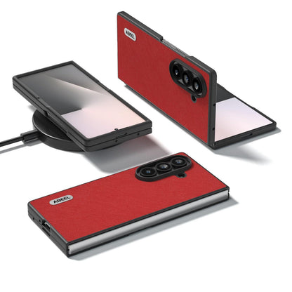 For Galaxy Z Fold8 Ultra 5G ABEEL Cross Texture Genuine Leather Phone Case - Red - EDA008752402C