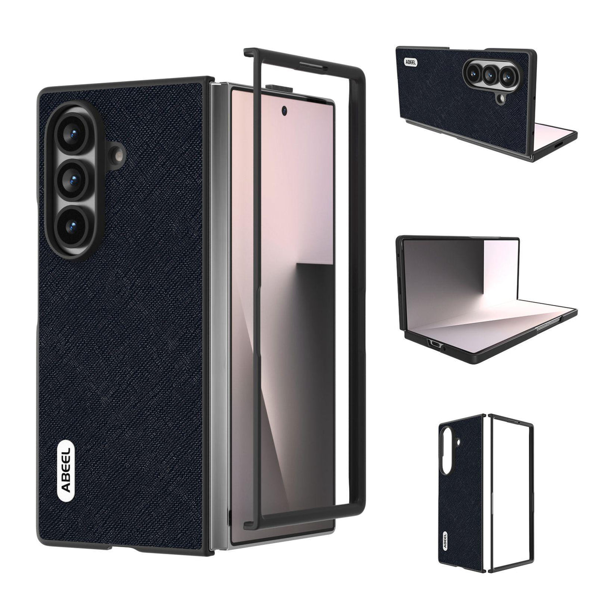 For Galaxy Z Fold8 Ultra 5G ABEEL Cross Texture Genuine Leather Phone Case - Blue - EDA008752402D