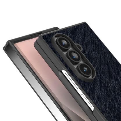 For Galaxy Z Fold8 Ultra 5G ABEEL Cross Texture Genuine Leather Phone Case - Blue - EDA008752402D