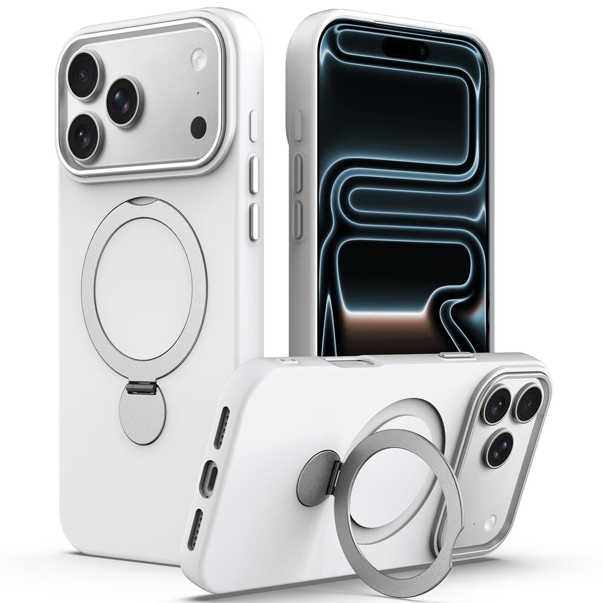 For iPhone 18 Pro Gen1.5 Pivot Ring Holder TPU Hybrid PC Phone Case(White)
