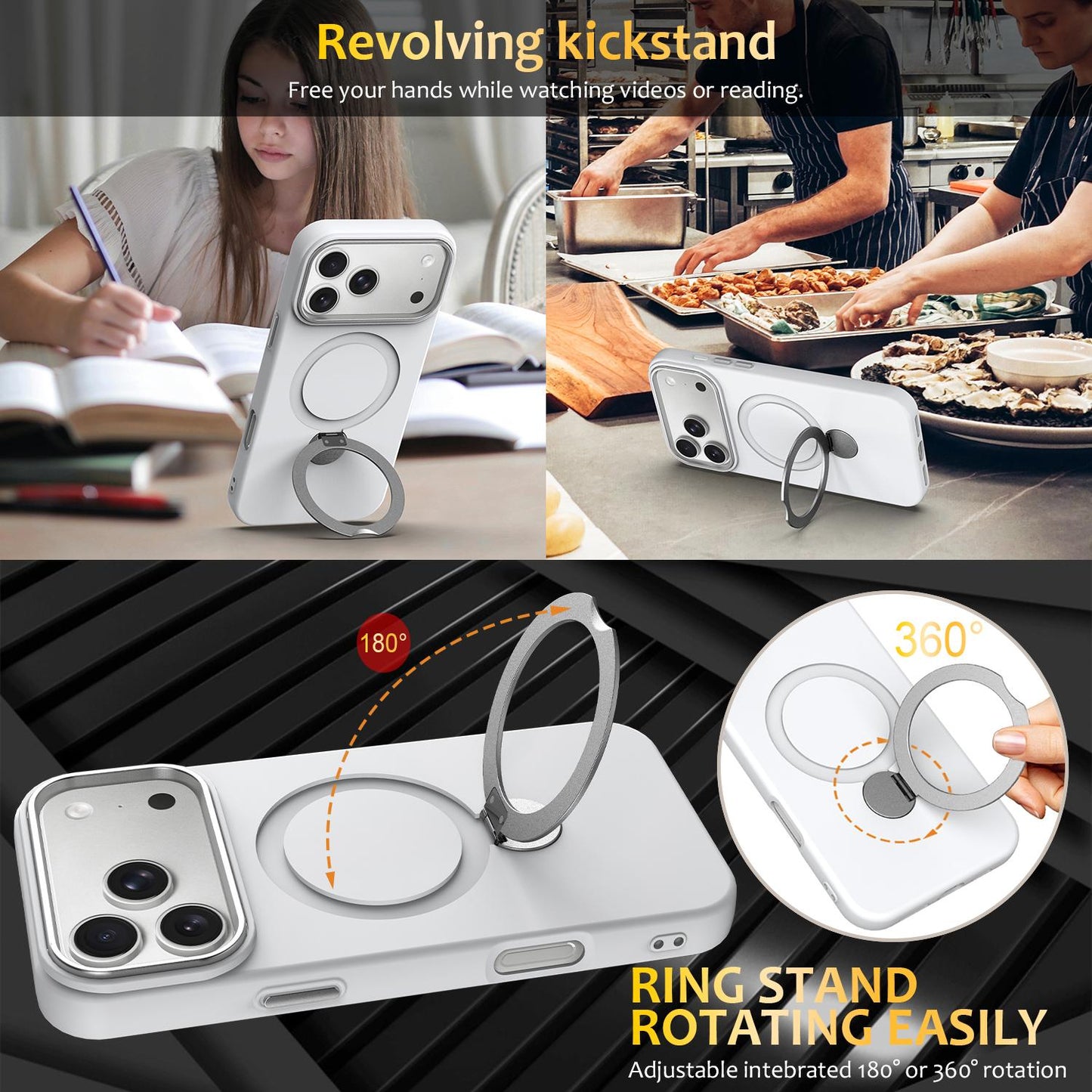 For iPhone 18 Pro Gen1.5 Pivot Ring Holder TPU Hybrid PC Phone Case(White)