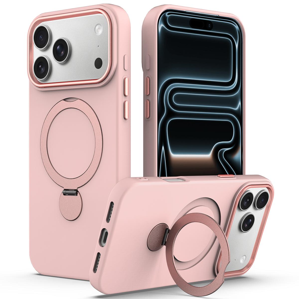 For iPhone 18 Pro Gen1.5 Pivot Ring Holder TPU Hybrid PC Phone Case(Pink)