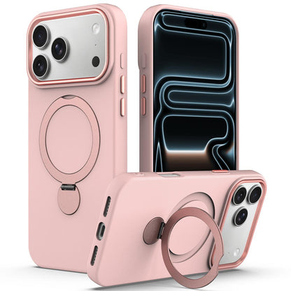 For iPhone 18 Pro Gen1.5 Pivot Ring Holder TPU Hybrid PC Phone Case(Pink)