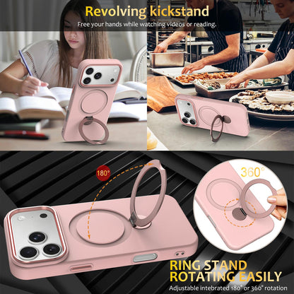 For iPhone 18 Pro Gen1.5 Pivot Ring Holder TPU Hybrid PC Phone Case(Pink)