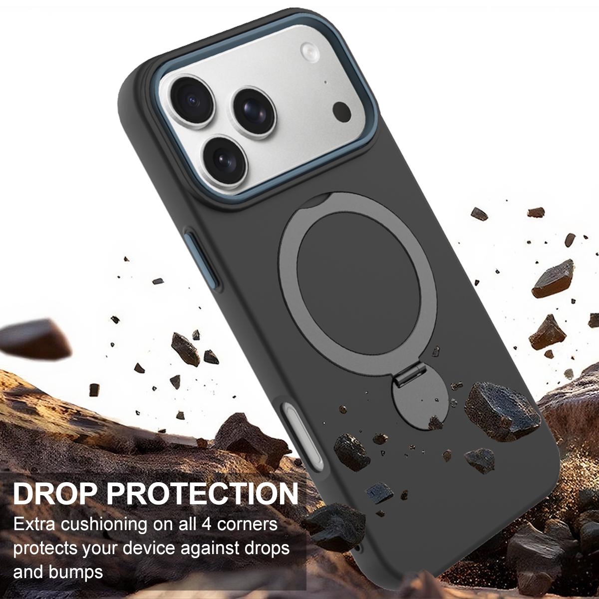 For iPhone 18 Pro Gen1.5 Pivot Ring Holder TPU Hybrid PC Phone Case(Black)