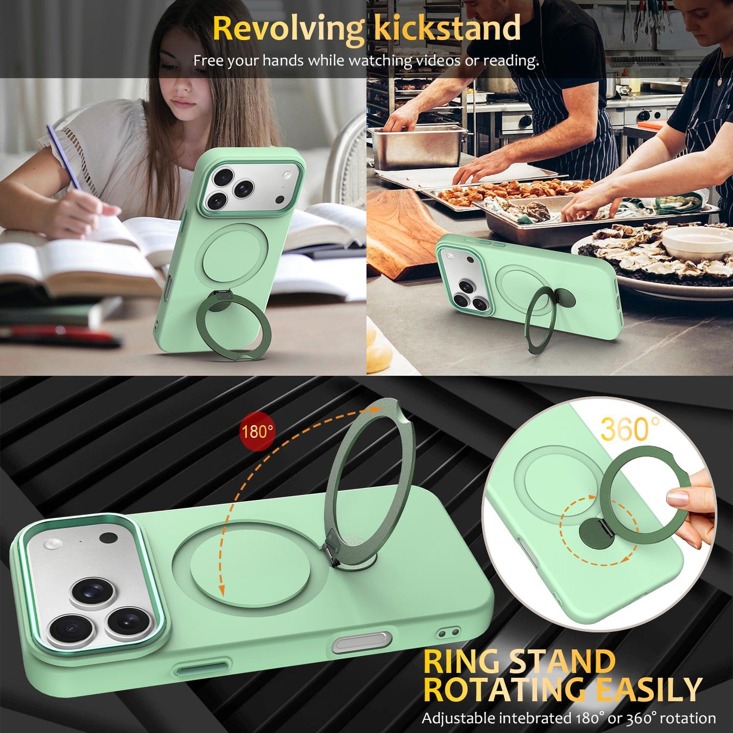 For iPhone 18 Pro Gen1.5 Pivot Ring Holder TPU Hybrid PC Phone Case(Green)
