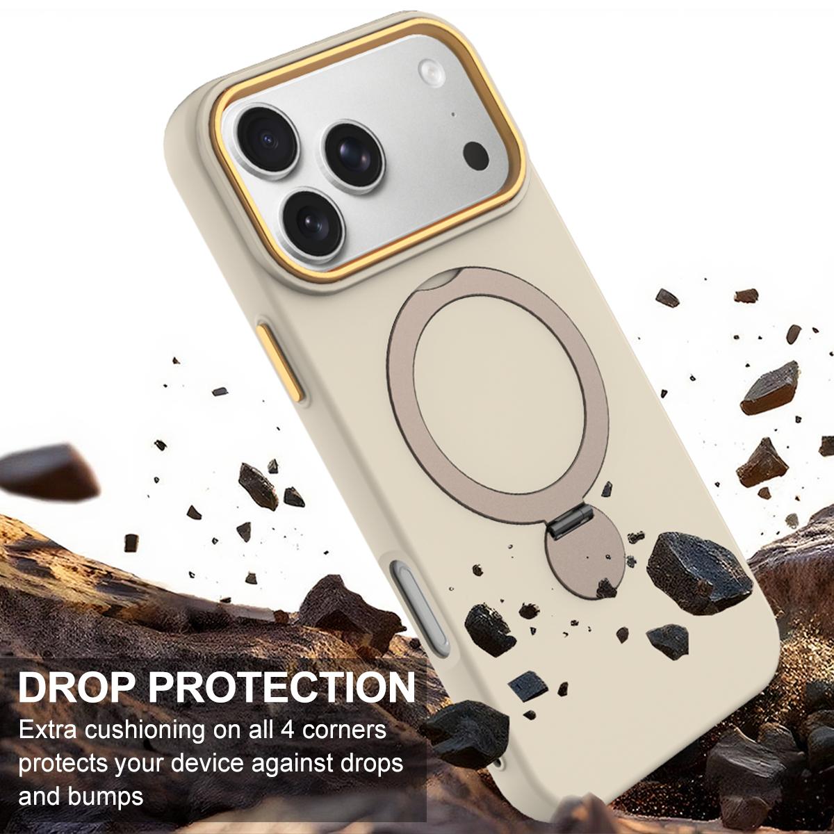For iPhone 18 Pro Gen1.5 Pivot Ring Holder TPU Hybrid PC Phone Case(Apricot)