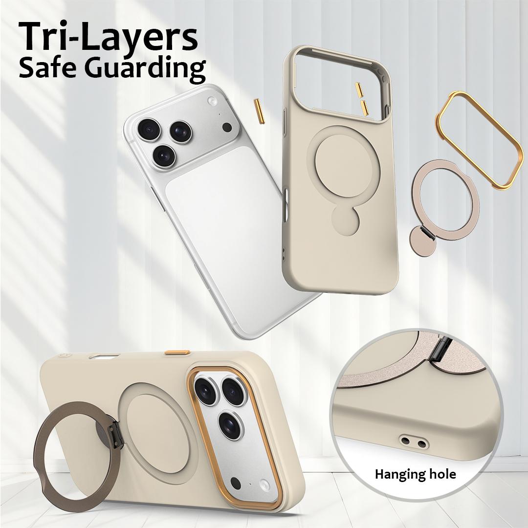 For iPhone 18 Pro Gen1.5 Pivot Ring Holder TPU Hybrid PC Phone Case(Apricot)