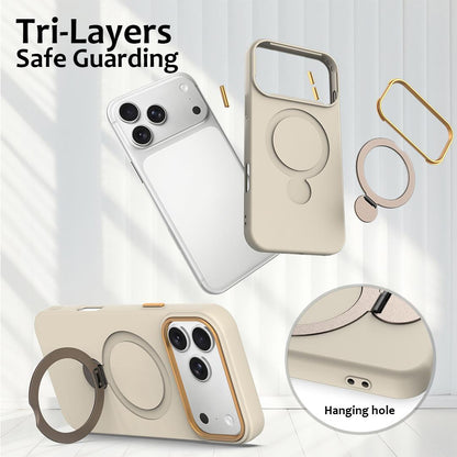 For iPhone 18 Pro Gen1.5 Pivot Ring Holder TPU Hybrid PC Phone Case(Apricot)
