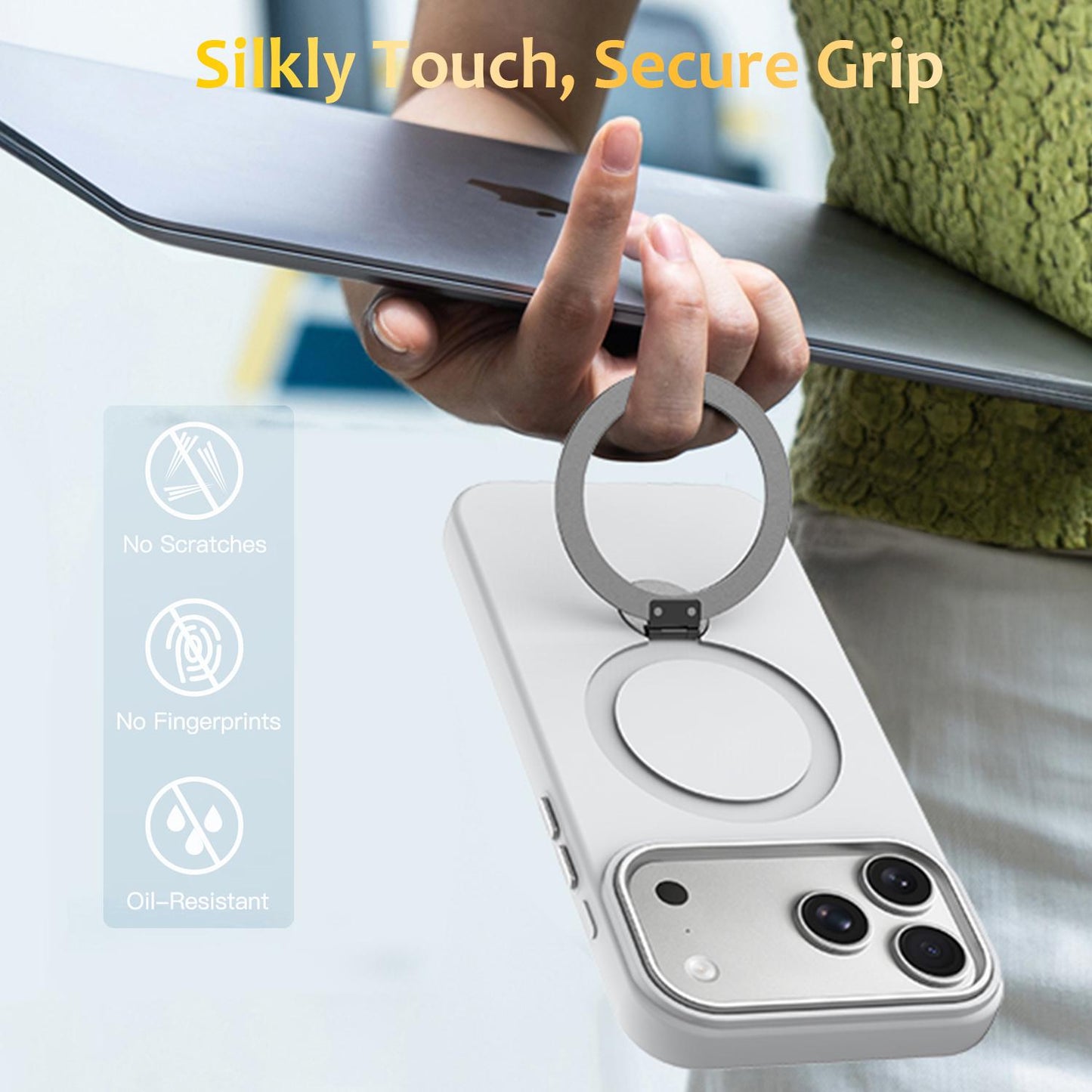 For iPhone 18 Pro Max Gen1.5 Pivot Ring Holder TPU Hybrid PC Phone Case(White)