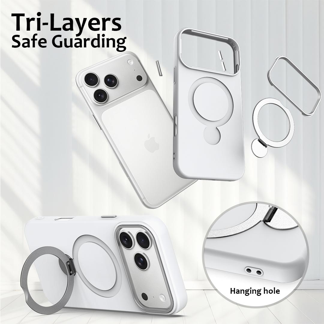 For iPhone 18 Pro Max Gen1.5 Pivot Ring Holder TPU Hybrid PC Phone Case(White)