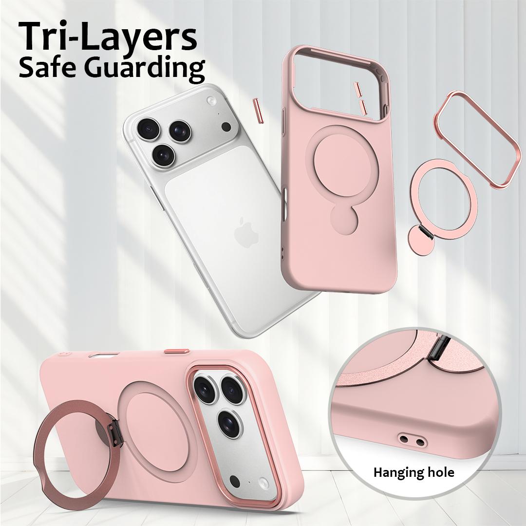 For iPhone 18 Pro Max Gen1.5 Pivot Ring Holder TPU Hybrid PC Phone Case(Pink)