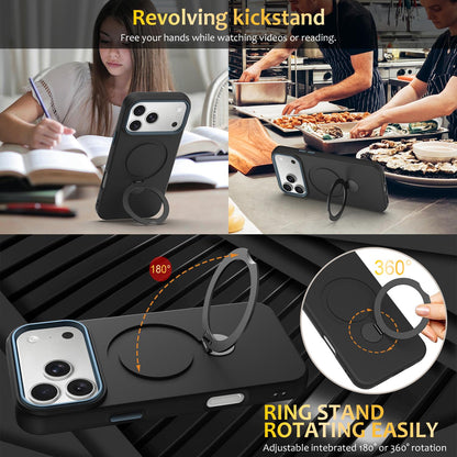 For iPhone 18 Pro Max Gen1.5 Pivot Ring Holder TPU Hybrid PC Phone Case(Black)