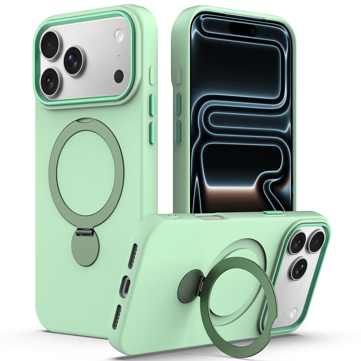 For iPhone 18 Pro Max Gen1.5 Pivot Ring Holder TPU Hybrid PC Phone Case(Green)