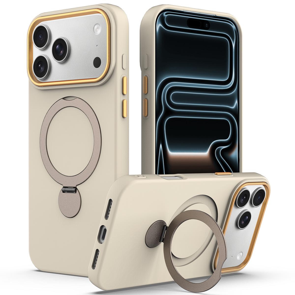 For iPhone 18 Pro Max Gen1.5 Pivot Ring Holder TPU Hybrid PC Phone Case(Apricot)
