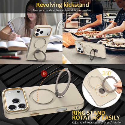 For iPhone 18 Pro Max Gen1.5 Pivot Ring Holder TPU Hybrid PC Phone Case(Apricot)