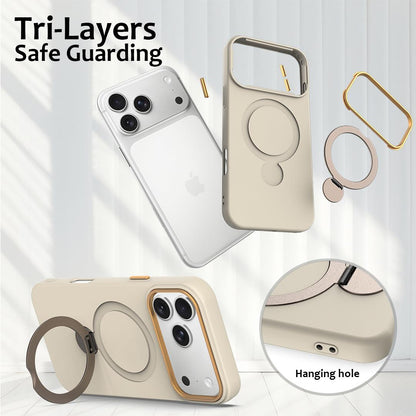 For iPhone 18 Pro Max Gen1.5 Pivot Ring Holder TPU Hybrid PC Phone Case(Apricot)