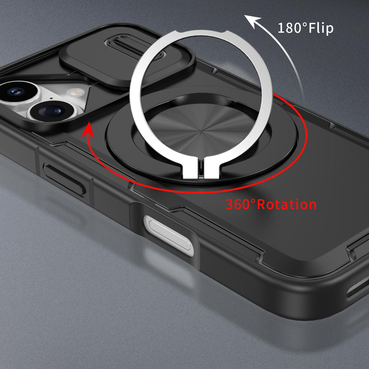 For iPhone 17 Camshield Rotation Holder MagSafe Phone Case - Black - EDA008813118B
