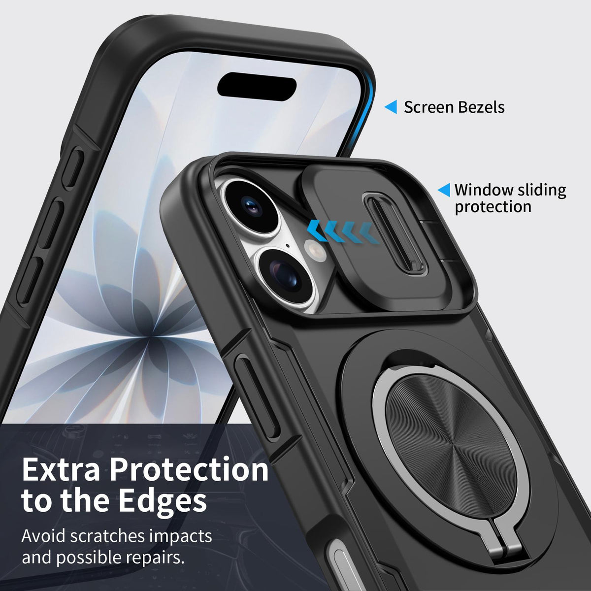 For iPhone 17 Camshield Rotation Holder MagSafe Phone Case - Black - EDA008813118B