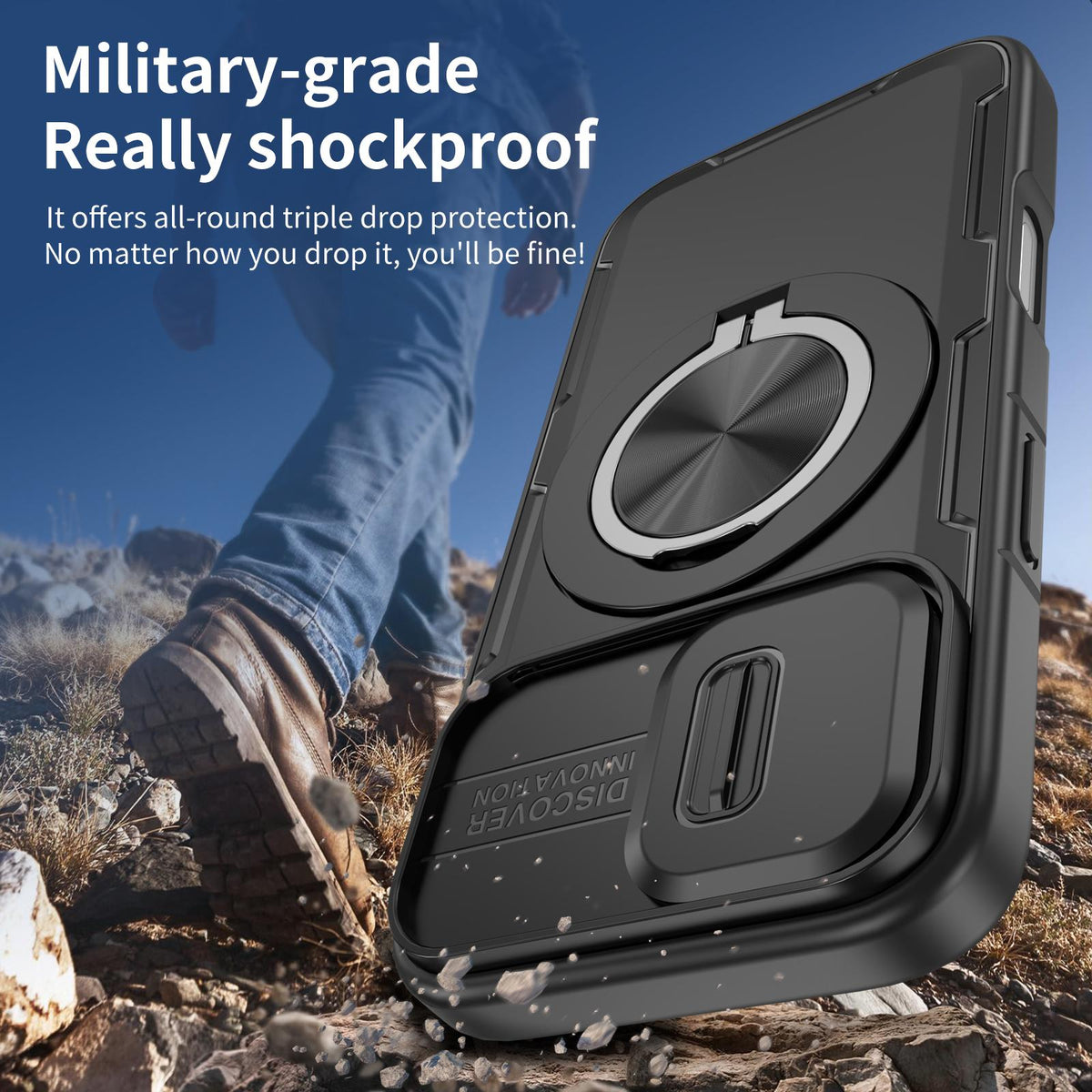 For iPhone 17 Camshield Rotation Holder MagSafe Phone Case - Black - EDA008813118B