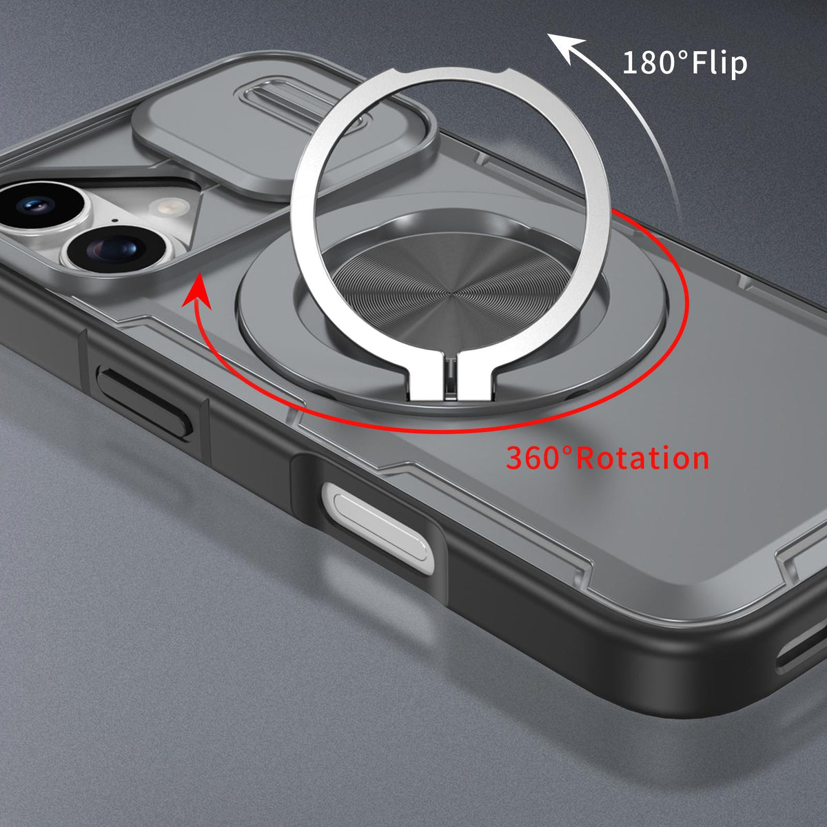For iPhone 17 Camshield Rotation Holder MagSafe Phone Case - Grey - EDA008813118D