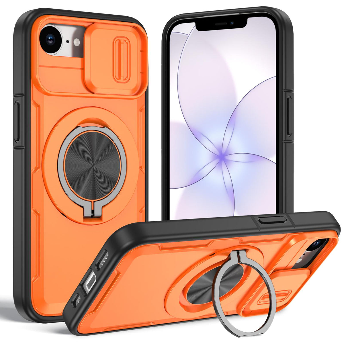 For iPhone 17e / 16e Camshield Rotation Holder MagSafe Phone Case - Orange - EDA008813119A