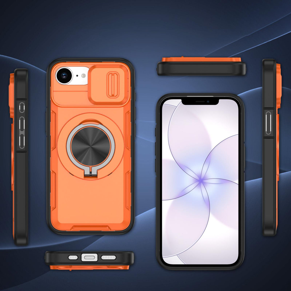 For iPhone 17e / 16e Camshield Rotation Holder MagSafe Phone Case - Orange - EDA008813119A