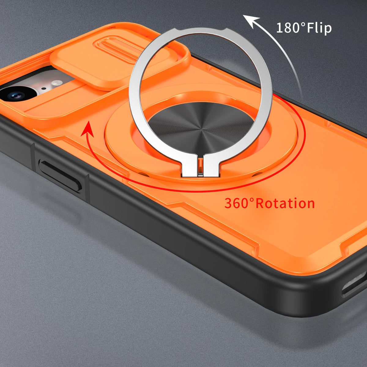 For iPhone 17e / 16e Camshield Rotation Holder MagSafe Phone Case - Orange - EDA008813119A