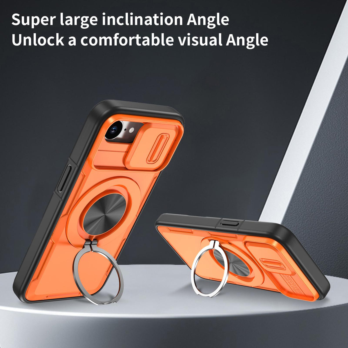 For iPhone 17e / 16e Camshield Rotation Holder MagSafe Phone Case - Orange - EDA008813119A
