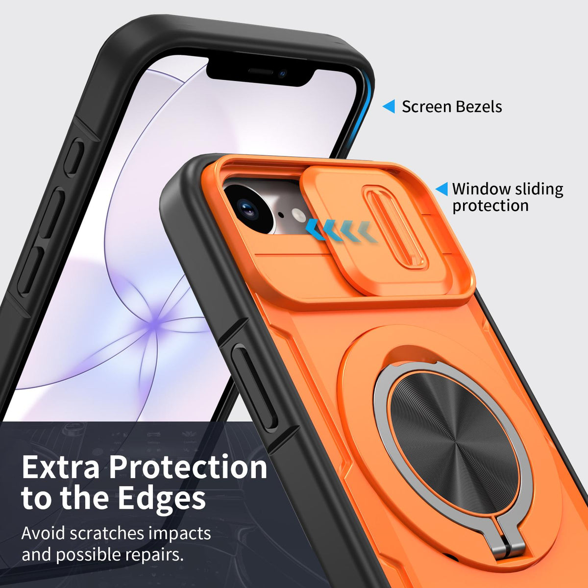 For iPhone 17e / 16e Camshield Rotation Holder MagSafe Phone Case - Orange - EDA008813119A