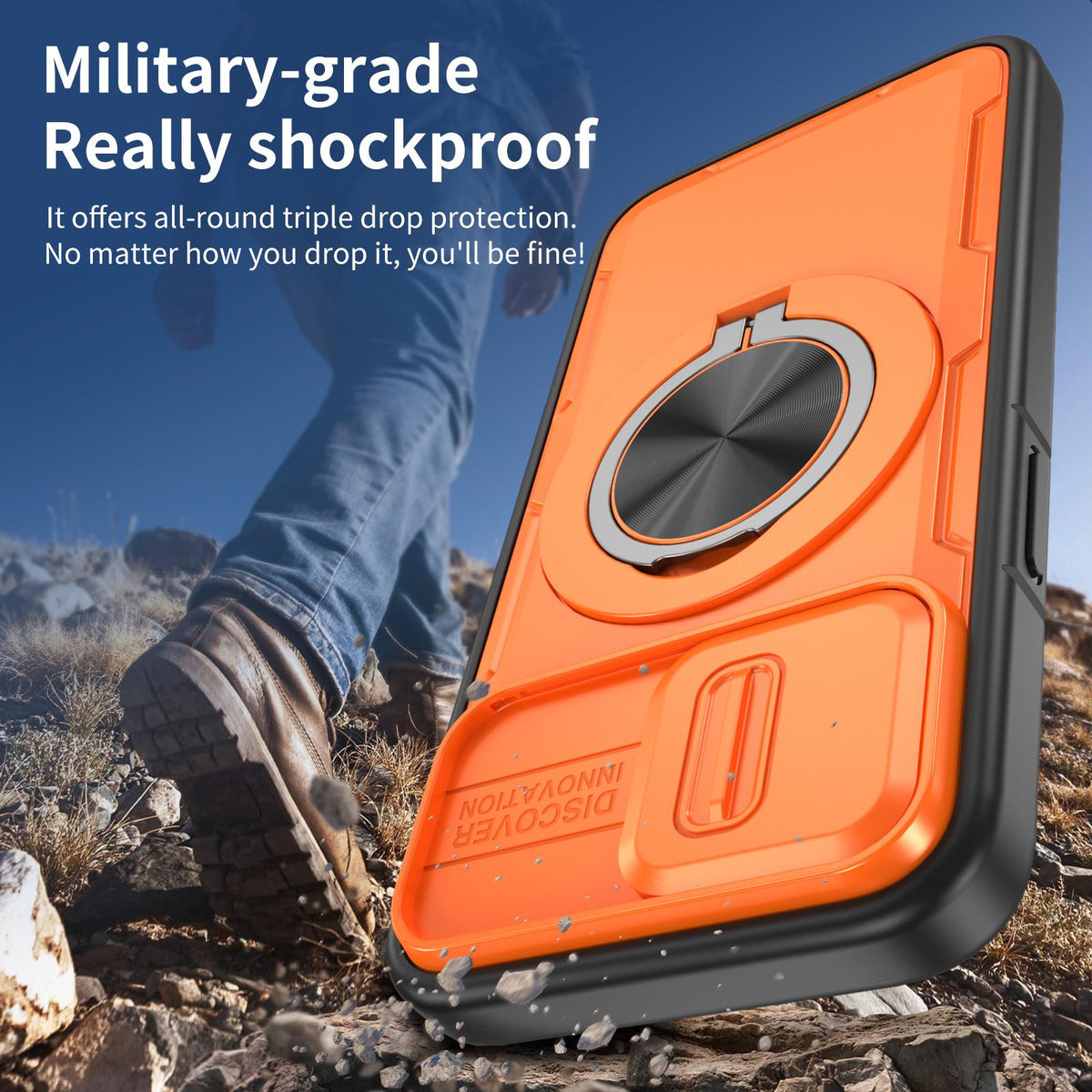 For iPhone 17e / 16e Camshield Rotation Holder MagSafe Phone Case - Orange - EDA008813119A