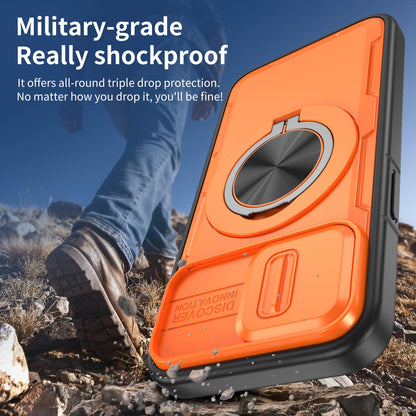 For iPhone 17e / 16e Camshield Rotation Holder MagSafe Phone Case - Orange - EDA008813119A