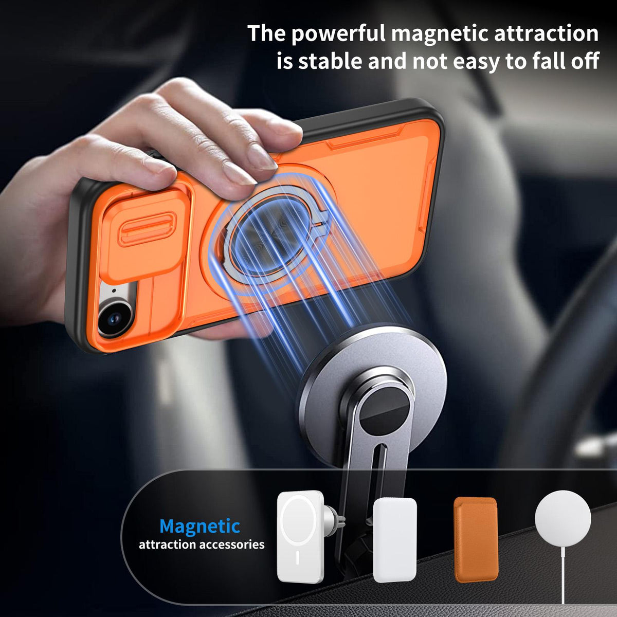 For iPhone 17e / 16e Camshield Rotation Holder MagSafe Phone Case - Orange - EDA008813119A