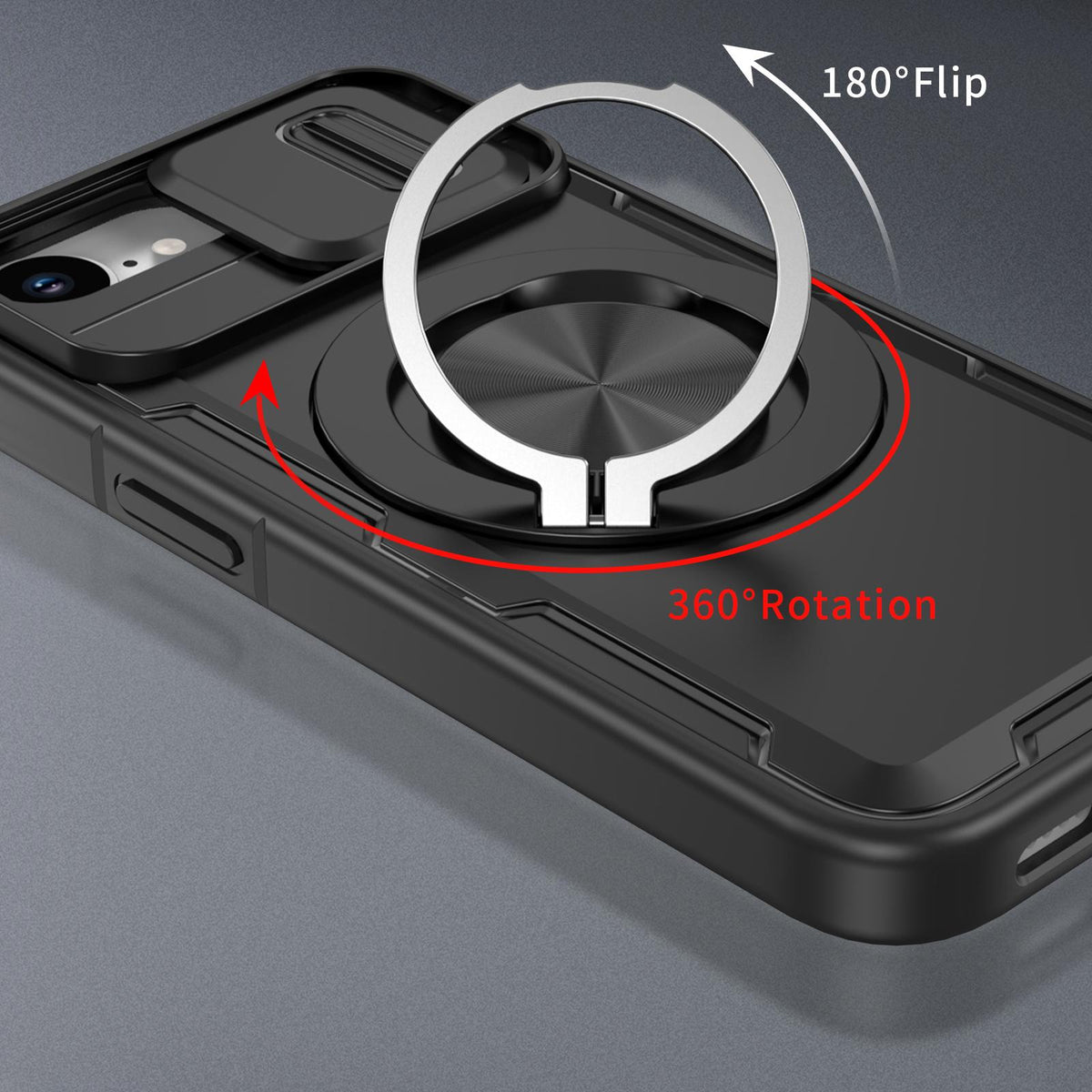 For iPhone 17e / 16e Camshield Rotation Holder MagSafe Phone Case - Black - EDA008813119B