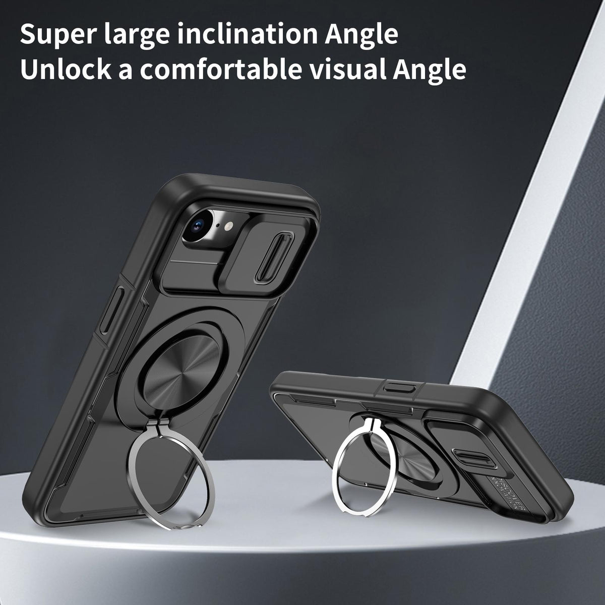 For iPhone 17e / 16e Camshield Rotation Holder MagSafe Phone Case - Black - EDA008813119B