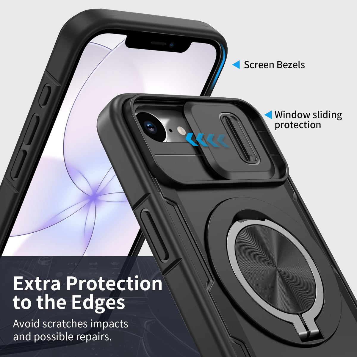 For iPhone 17e / 16e Camshield Rotation Holder MagSafe Phone Case - Black - EDA008813119B