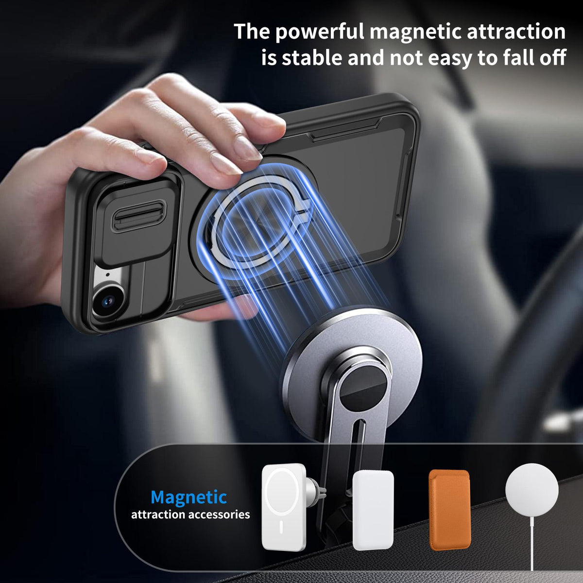 For iPhone 17e / 16e Camshield Rotation Holder MagSafe Phone Case - Black - EDA008813119B
