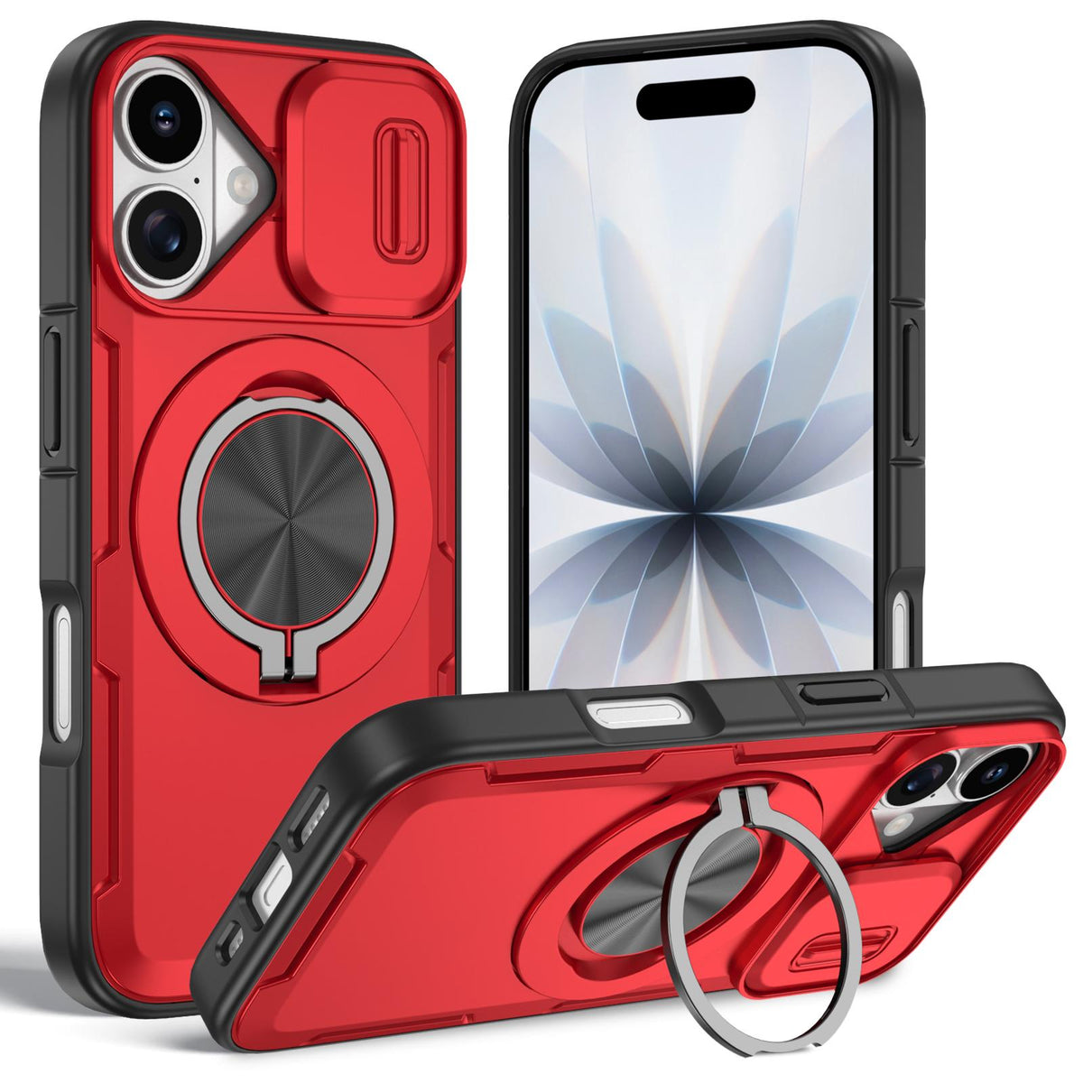 For iPhone 17e / 16e Camshield Rotation Holder MagSafe Phone Case - Red - EDA008813119C