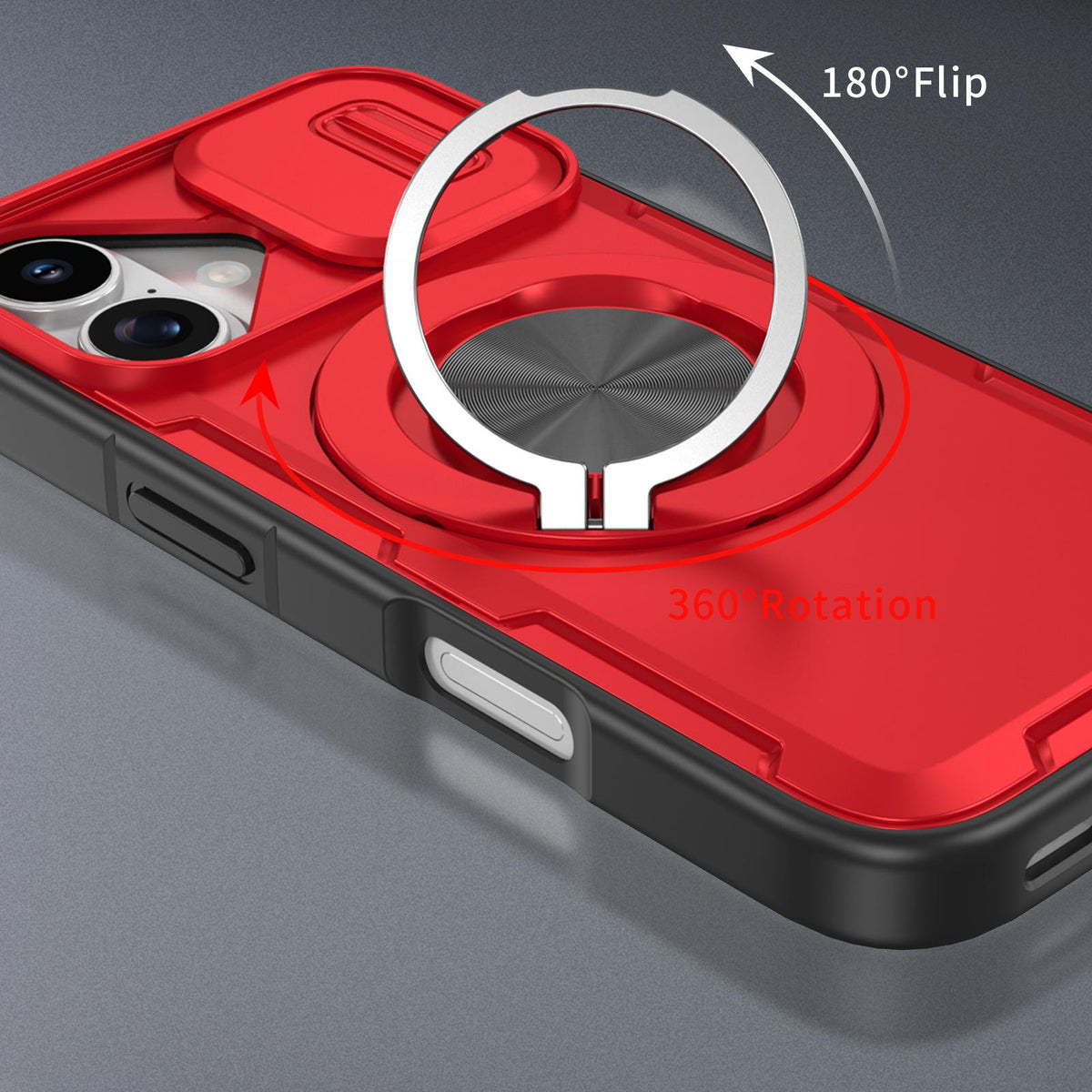 For iPhone 17e / 16e Camshield Rotation Holder MagSafe Phone Case - Red - EDA008813119C
