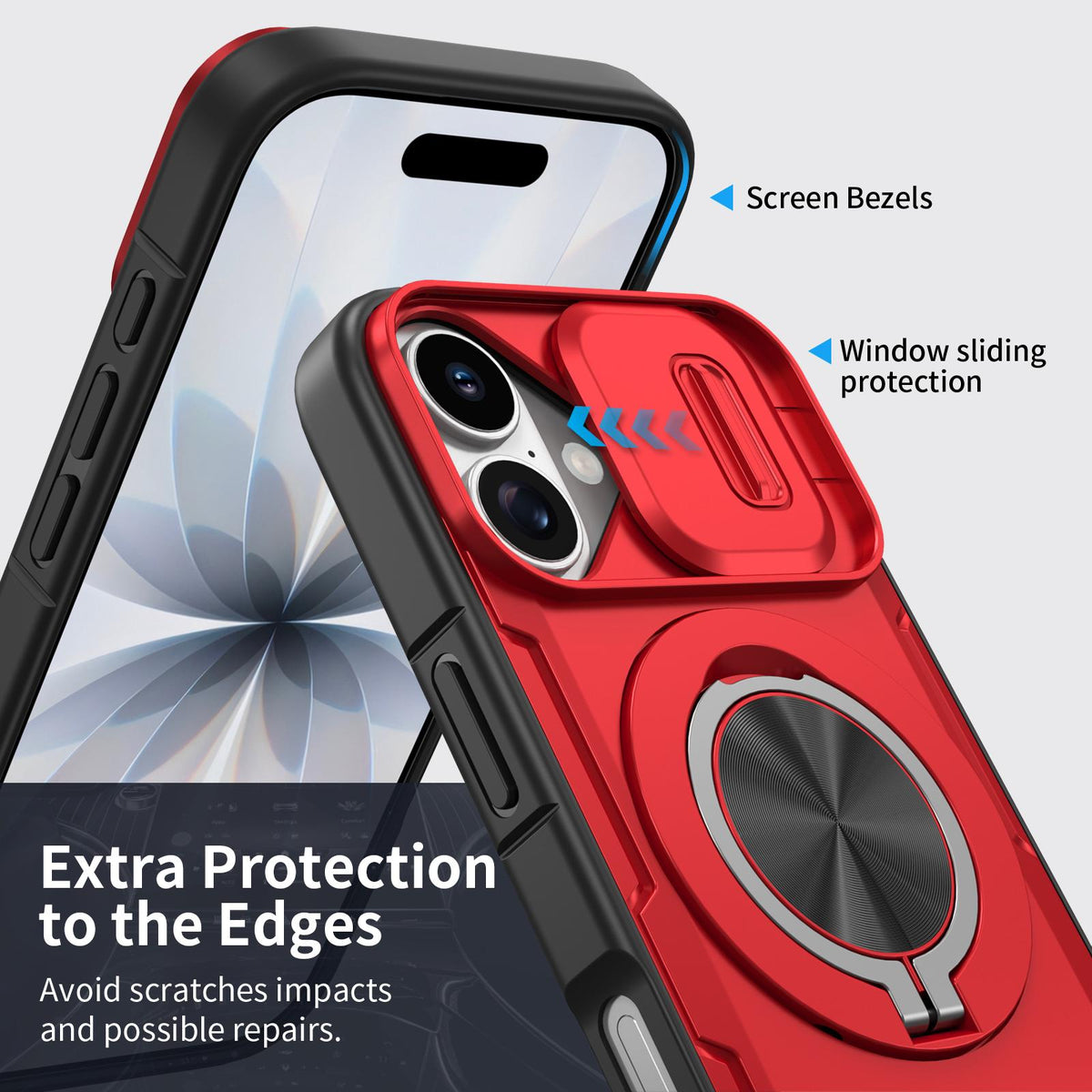 For iPhone 17e / 16e Camshield Rotation Holder MagSafe Phone Case - Red - EDA008813119C