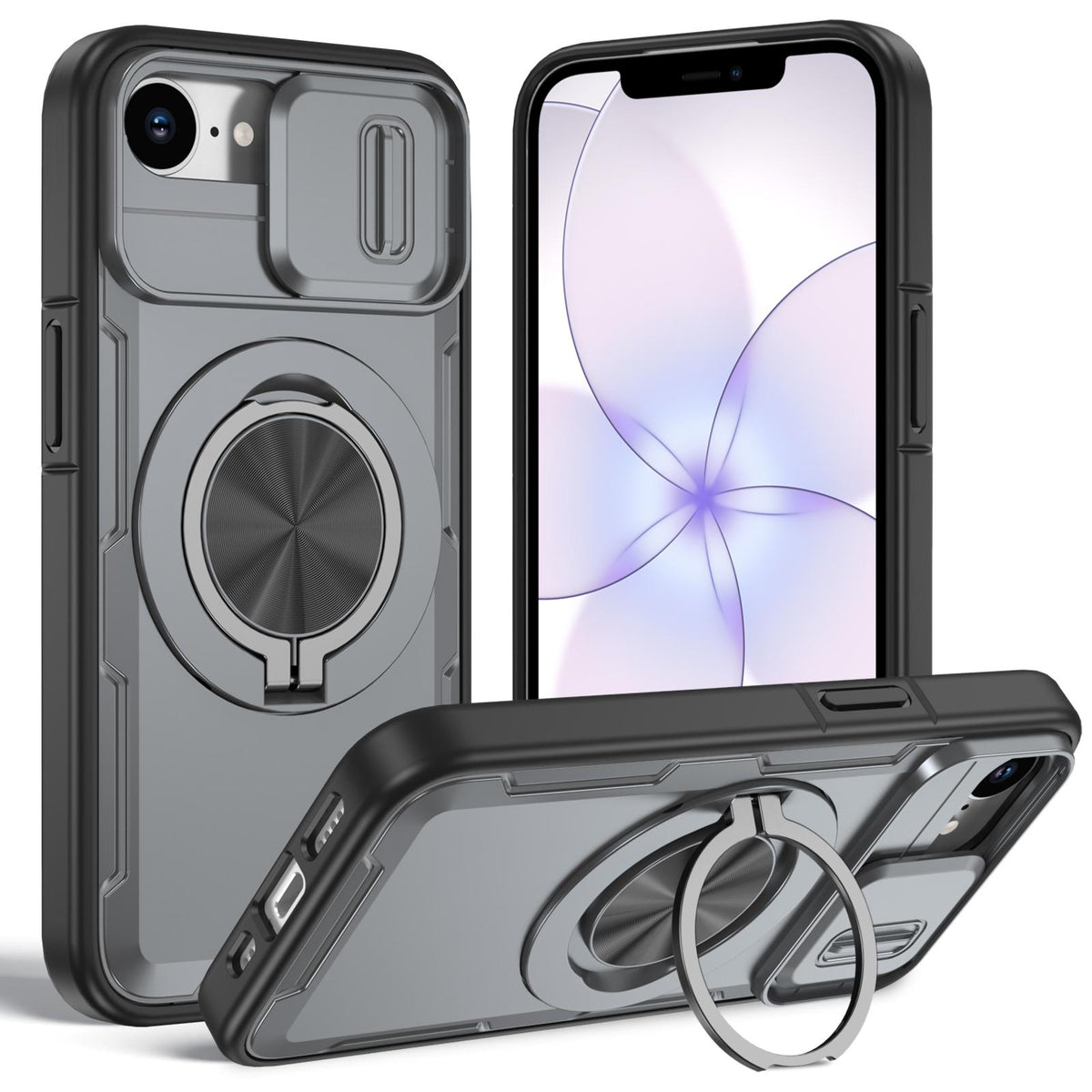 For iPhone 17e / 16e Camshield Rotation Holder MagSafe Phone Case - Grey - EDA008813119D