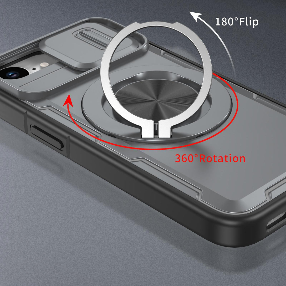 For iPhone 17e / 16e Camshield Rotation Holder MagSafe Phone Case - Grey - EDA008813119D
