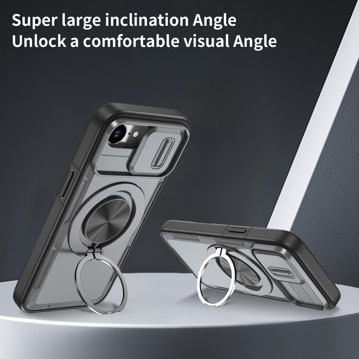 For iPhone 17e / 16e Camshield Rotation Holder MagSafe Phone Case - Grey - EDA008813119D