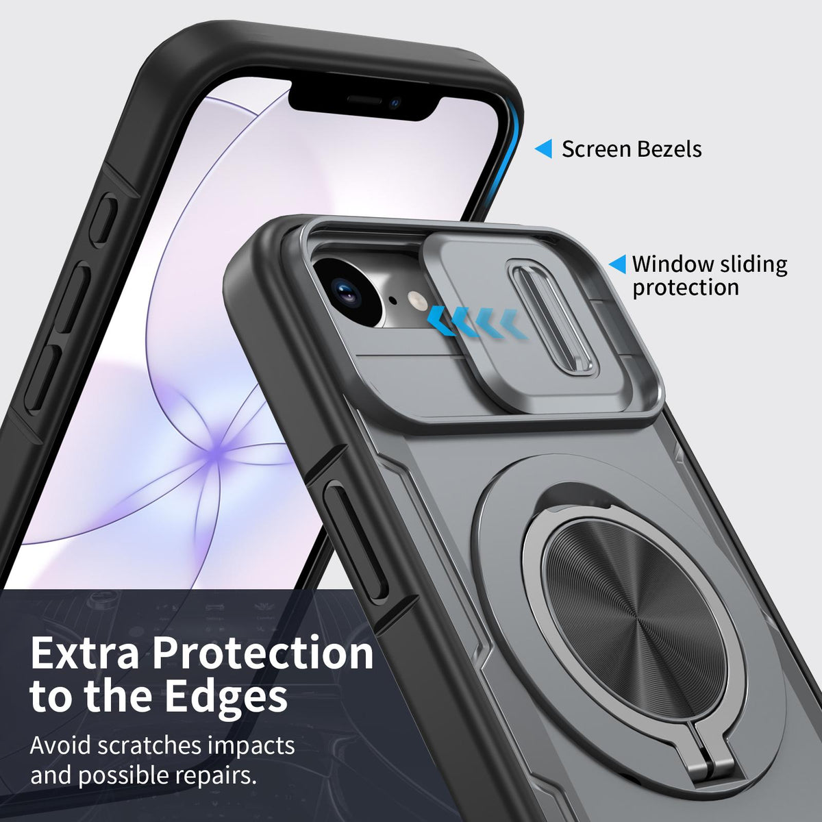 For iPhone 17e / 16e Camshield Rotation Holder MagSafe Phone Case - Grey - EDA008813119D