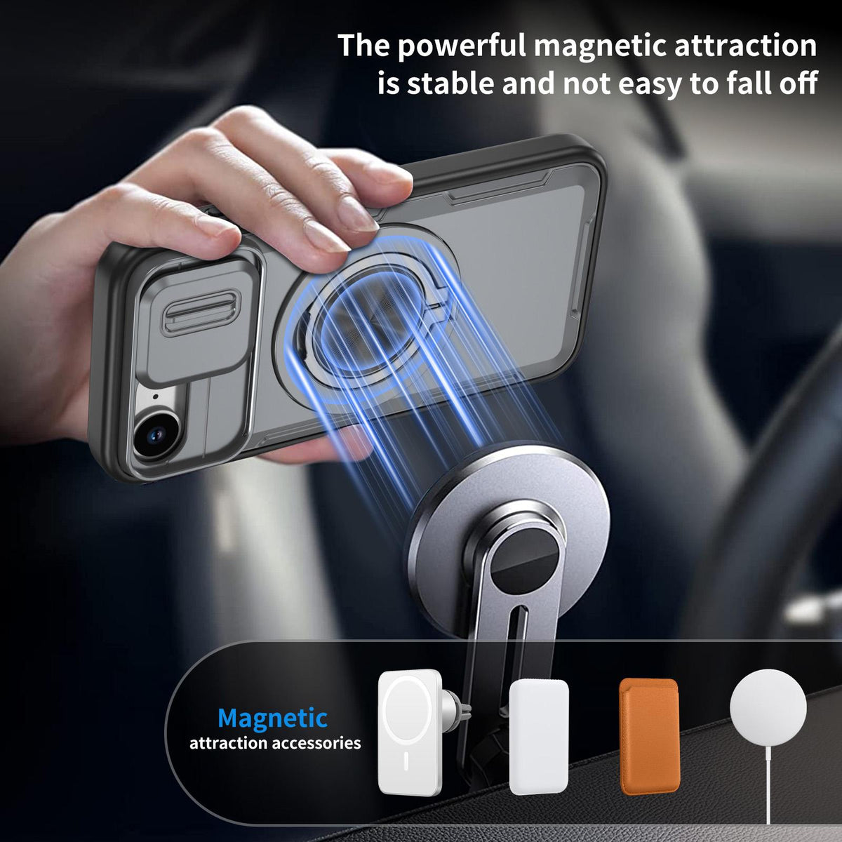 For iPhone 17e / 16e Camshield Rotation Holder MagSafe Phone Case - Grey - EDA008813119D