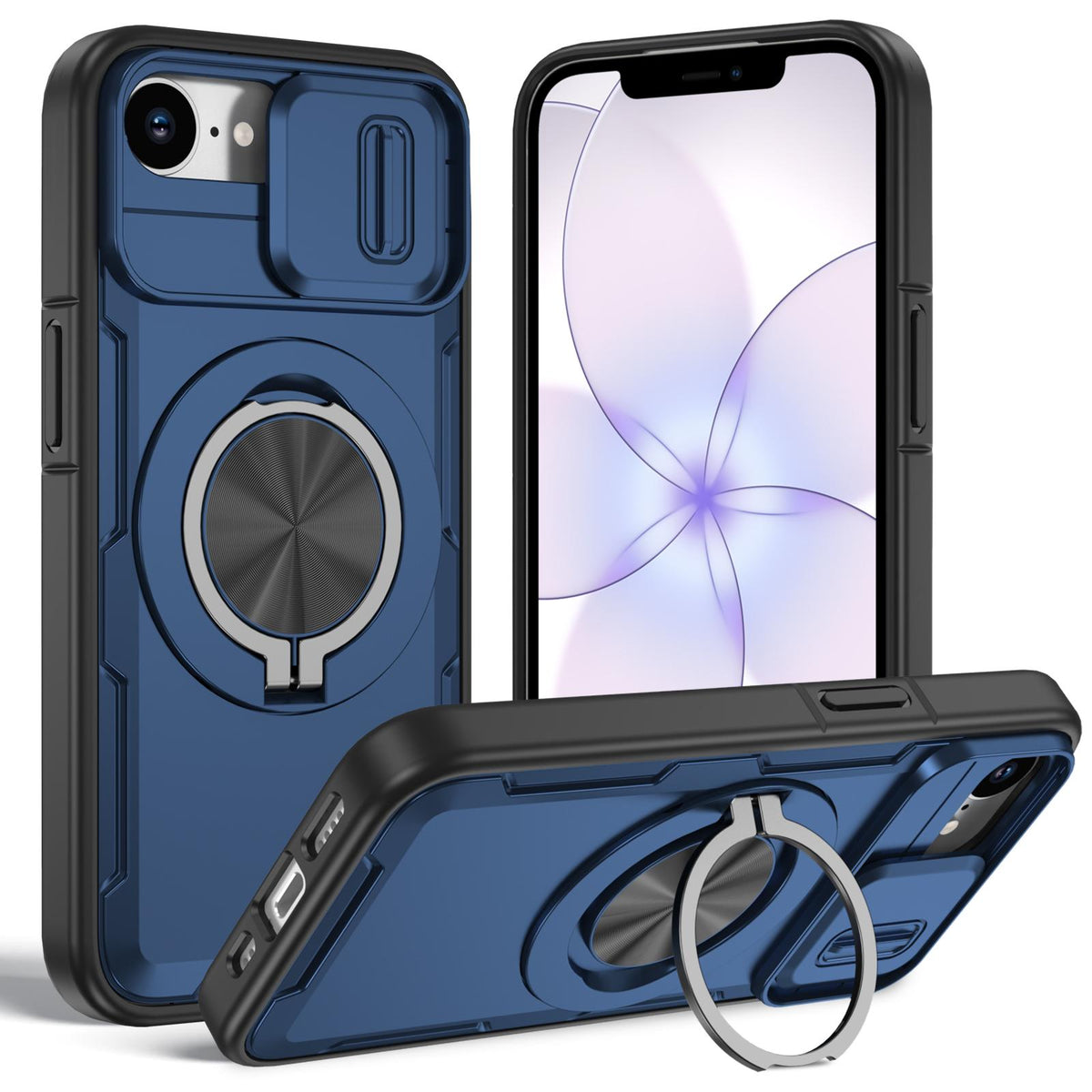 For iPhone 17e / 16e Camshield Rotation Holder MagSafe Phone Case - Blue - EDA008813119E