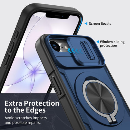 For iPhone 17e / 16e Camshield Rotation Holder MagSafe Phone Case - Blue - EDA008813119E